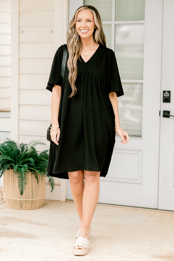 Chic soul plus size clothing, black casual short sleeve dress 