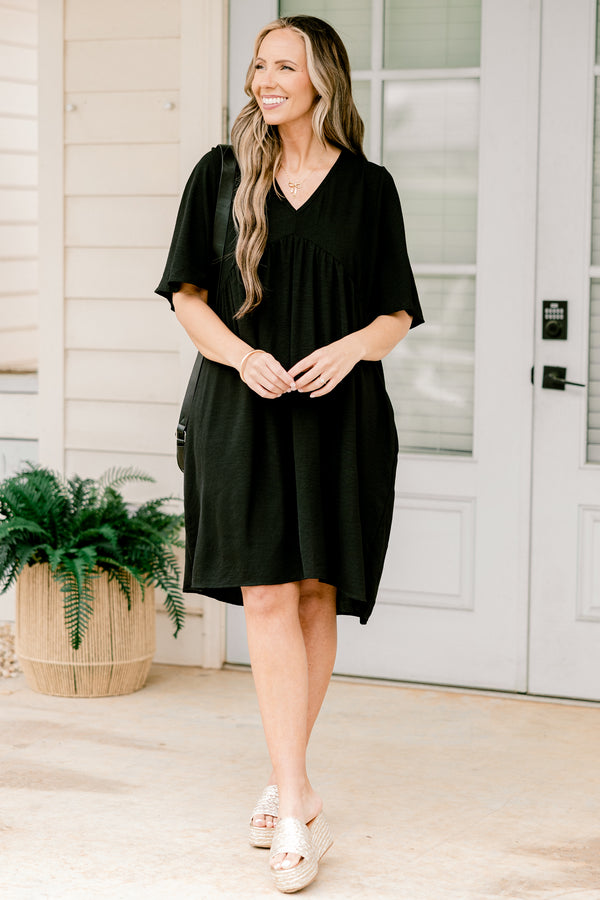Chic soul plus size clothing, black casual short sleeve dress 