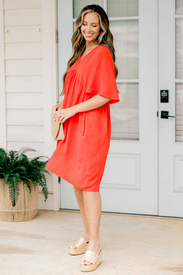 Chic Soul plus size clothing, red orange short sleeve casual short dress