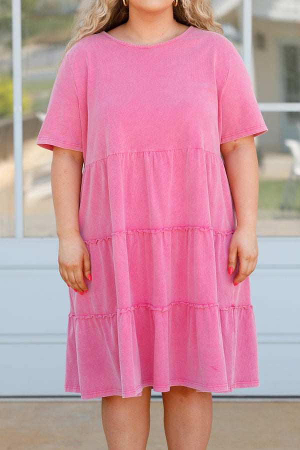 Chic Soul plus size clothing, pink flowy babydoll tiered dress