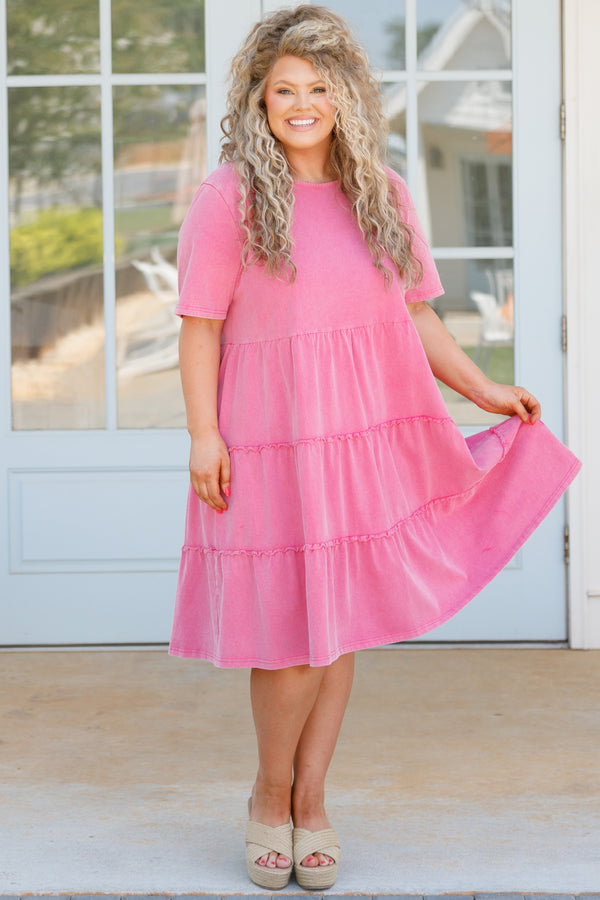 Chic Soul plus size clothing, pink flowy babydoll tiered dress
