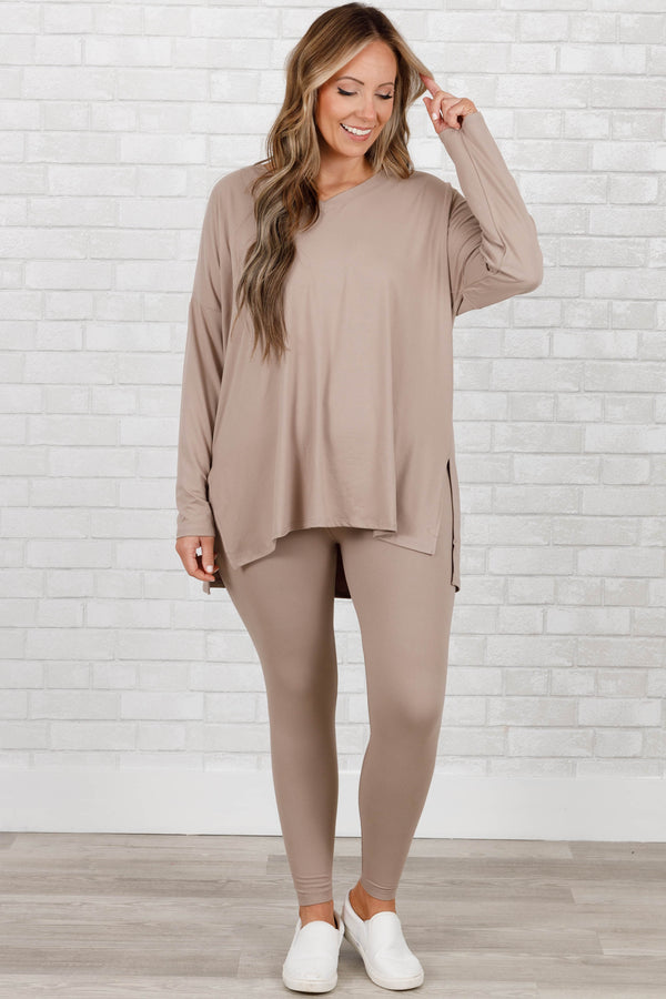 Chic Soul plus size clothing, ash mocha stretchy top and leggings lounge set