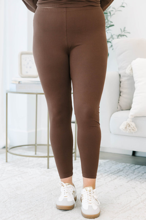 Plus Size chocolate brown lounge set with an oversized long sleeve v-neck top and matching leggings.