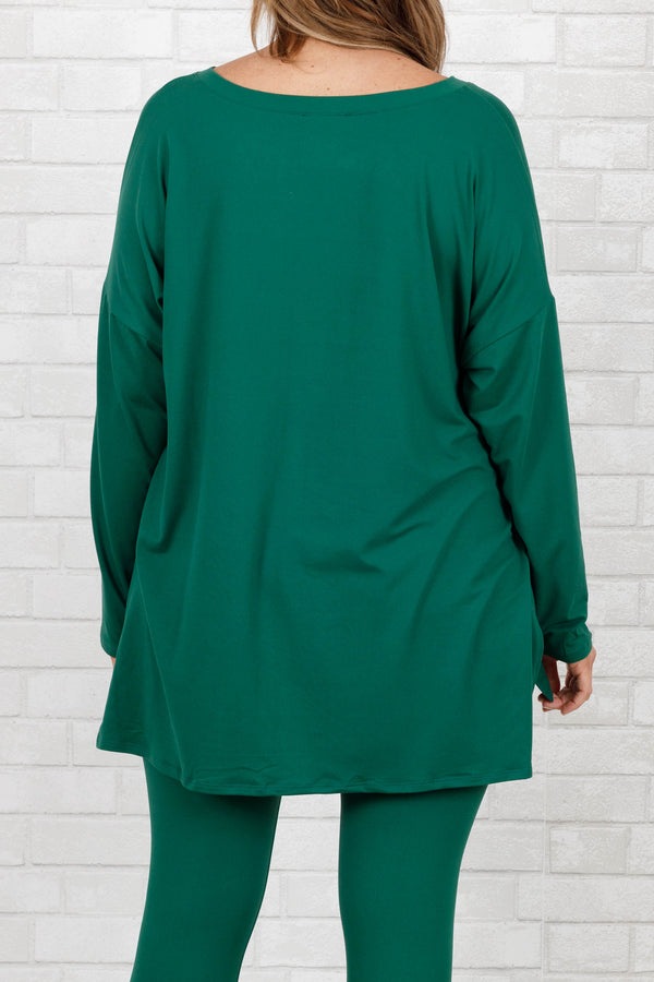 Chic Soul plus size clothing, dark green stretchy top and leggings lounge set