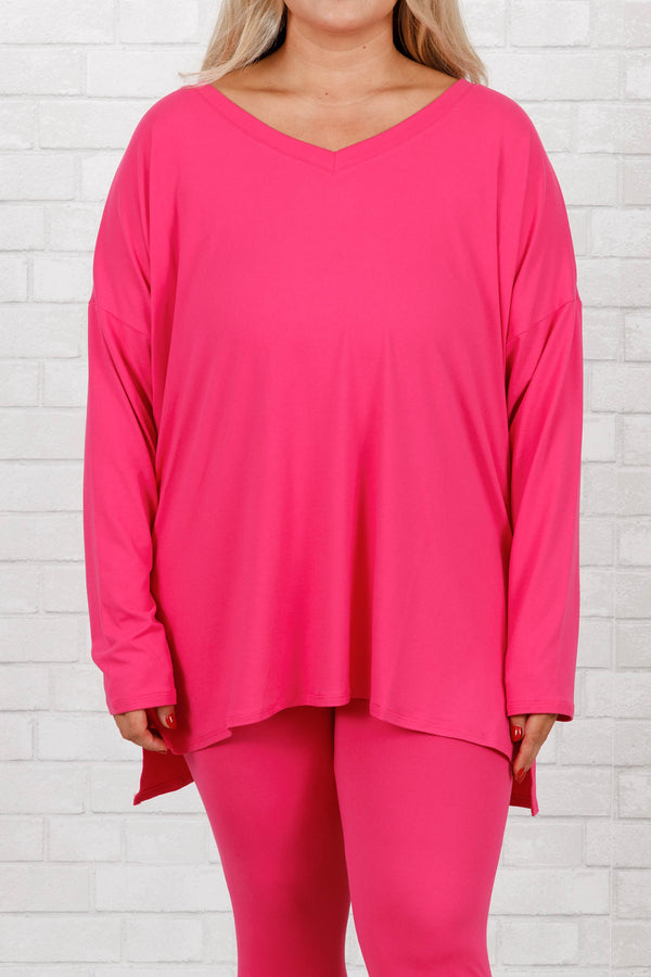 Chic Soul plus size clothing, hot pink stretchy top and leggings lounge set