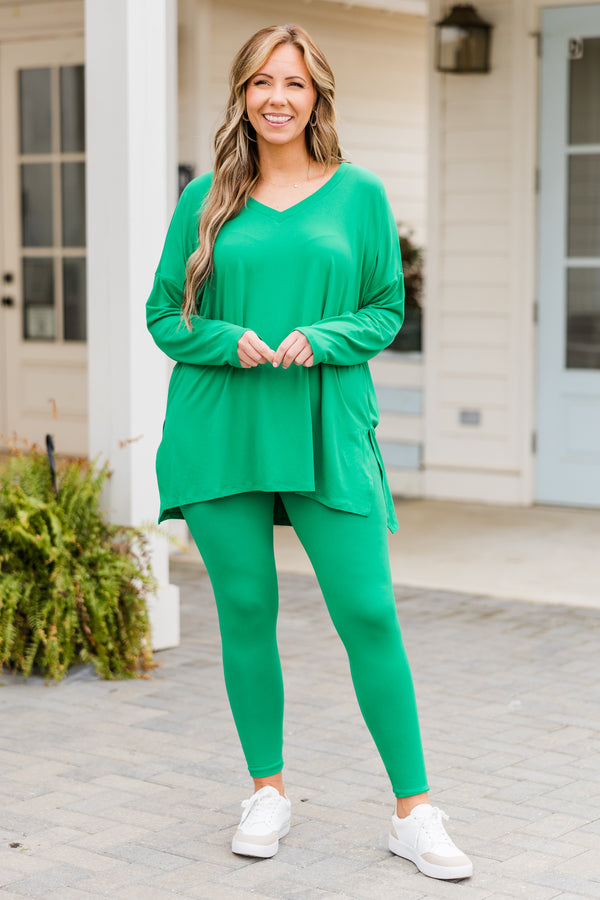 Chic Soul plus size clothing, kelly green long sleeve and leggings set