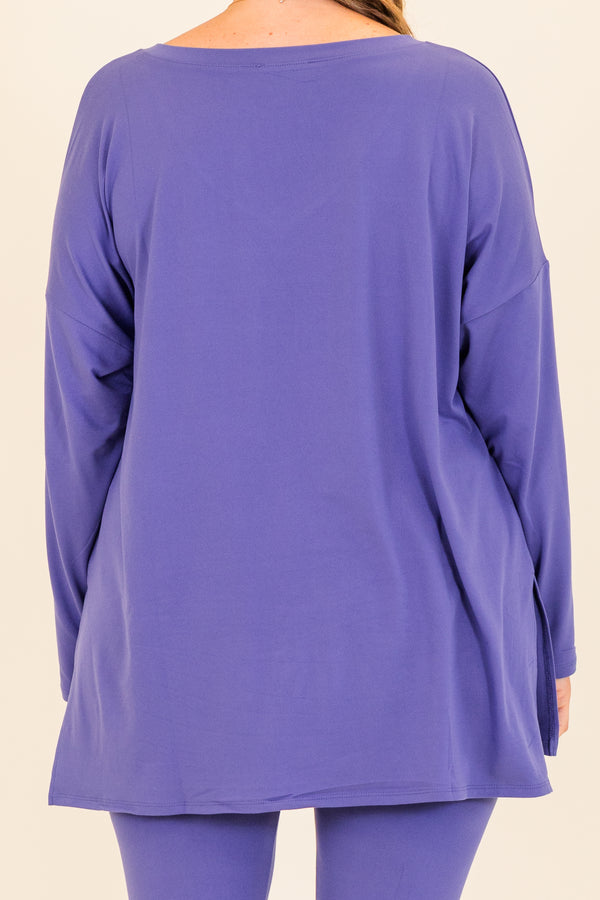 Chic Soul plus size clothing, long-sleeve marlin purple matching top and leggings set with v-neckline