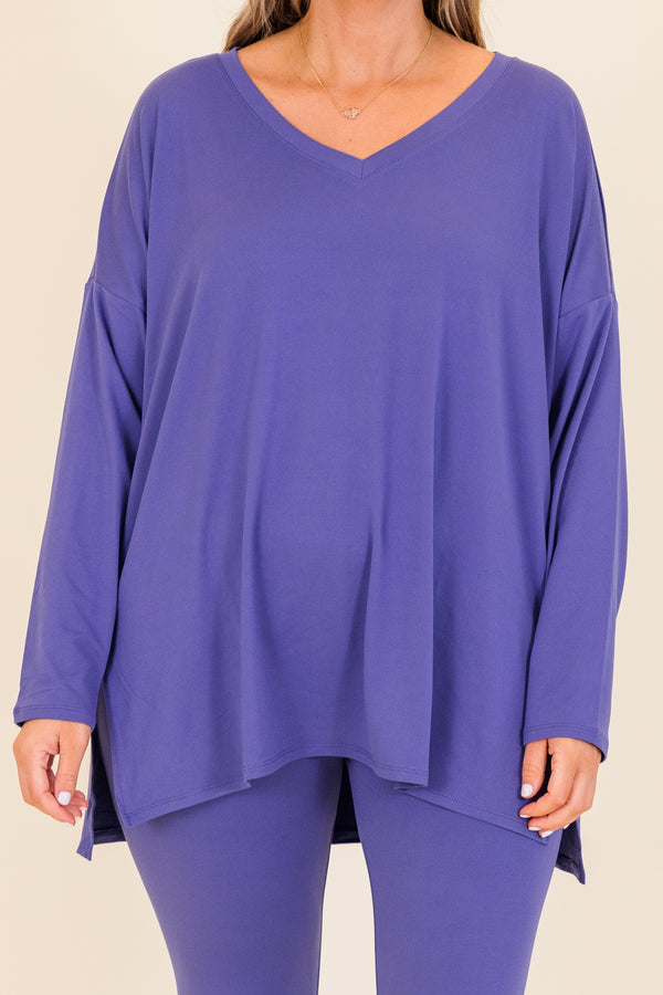 Chic Soul plus size clothing, long-sleeve marlin purple matching top and leggings set with v-neckline