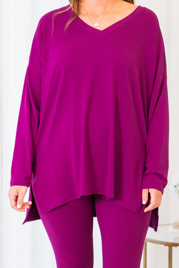 Plus Size light plum lounge set featuring a long-sleeve V-neck tunic top and matching leggings.