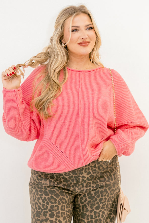 Chic Soul plus size clothing, long sleeve pink knit sweater