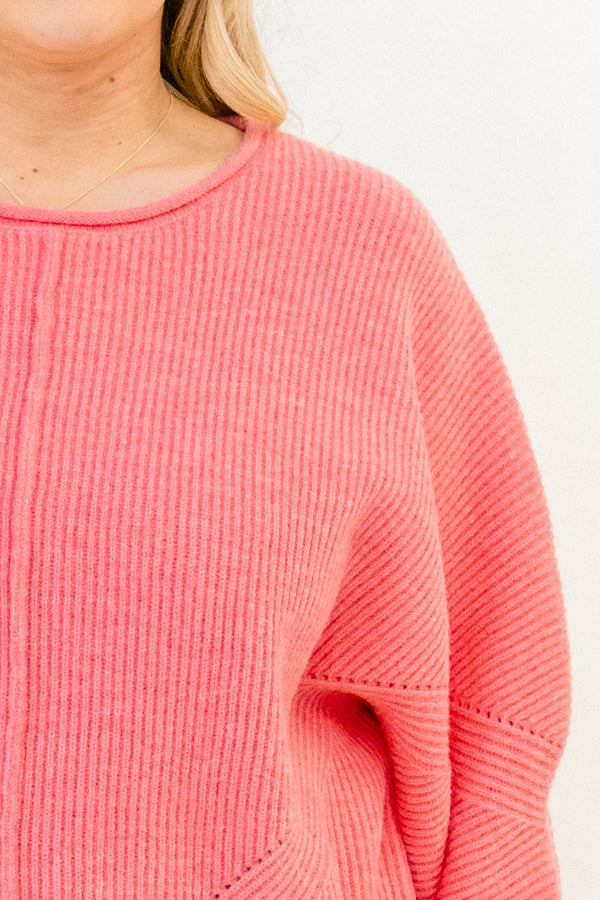 Chic Soul plus size clothing, long sleeve pink knit sweater