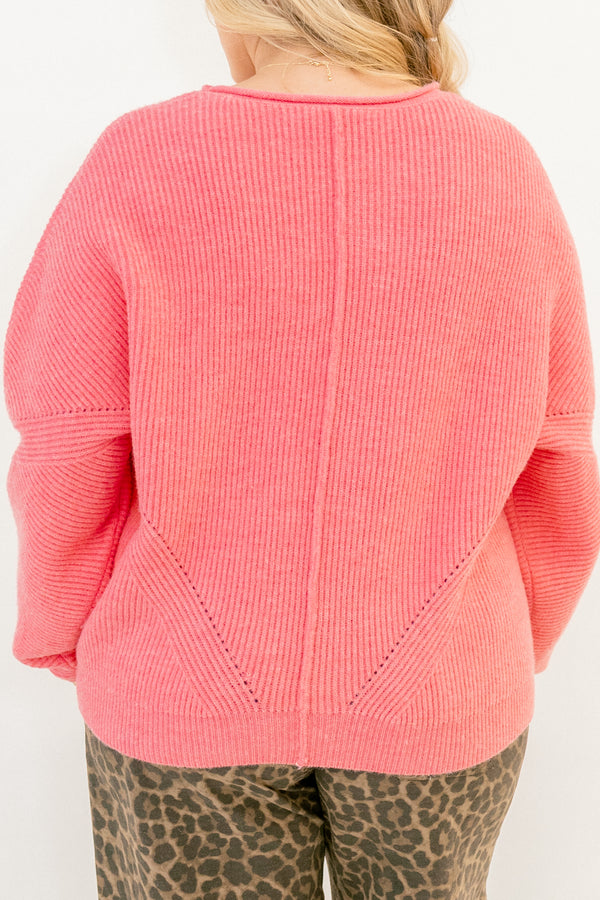 Chic Soul plus size clothing, long sleeve pink knit sweater