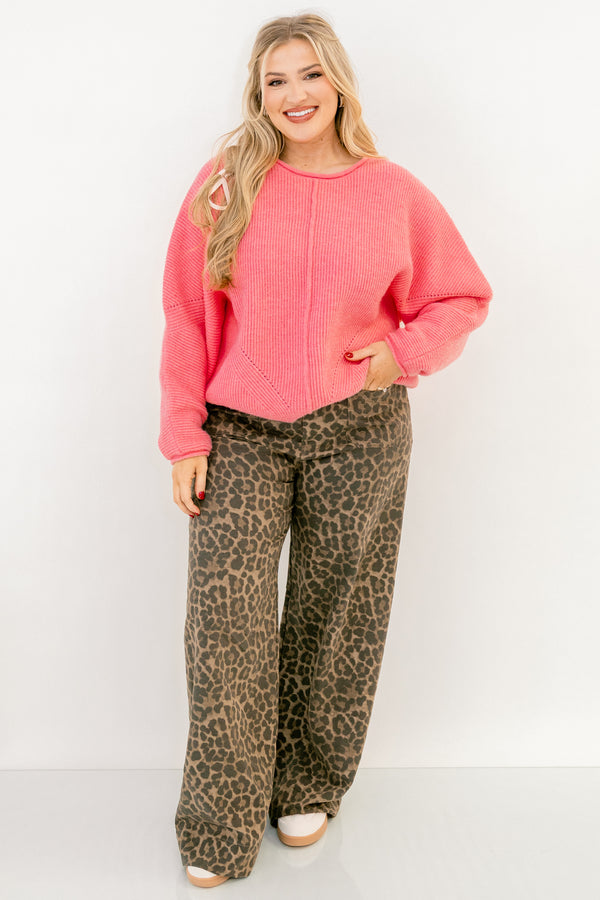 Chic Soul plus size clothing, long sleeve pink knit sweater