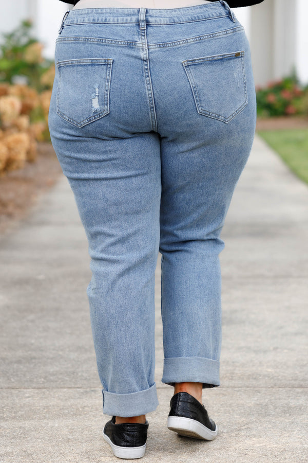 Chic Soul plus size clothing, lightwash full length denim jeans with distressed rip detailing