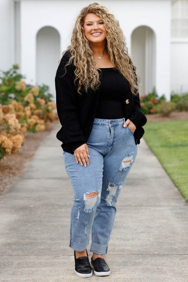 Chic Soul plus size clothing, lightwash full length denim jeans with distressed rip detailing