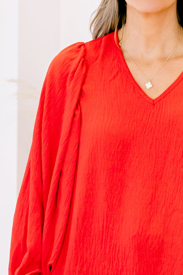 Chic Soul plus size clothing, red long sleeve top with balloon sleeves
