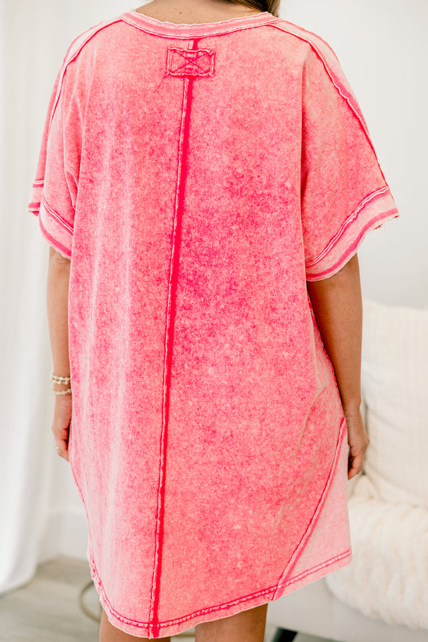 chic soul plus size clothing, pink acid wash tee-shirt with pocket on the left side of chest 