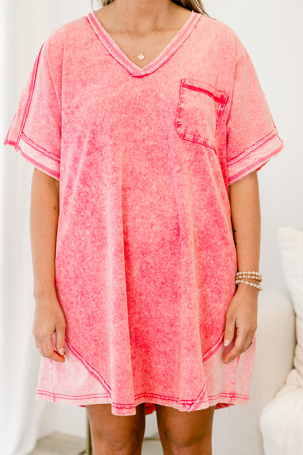 chic soul plus size clothing, pink acid wash tee-shirt with pocket on the left side of chest 