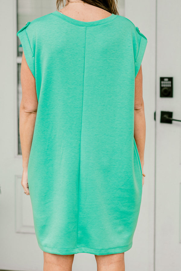 Chic Soul plus size clothing, emerald green blue short cap sleeve short dress with scoop neckline