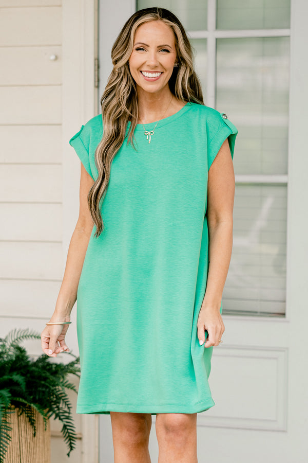 Chic Soul plus size clothing, emerald green blue short cap sleeve short dress with scoop neckline