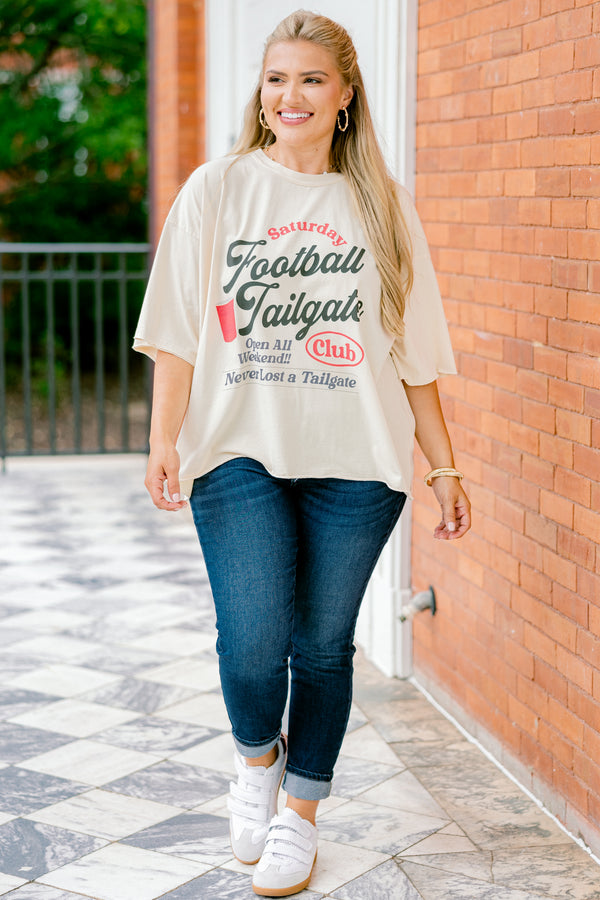 Chic Soul plus size clothing, sand colored tee with words 