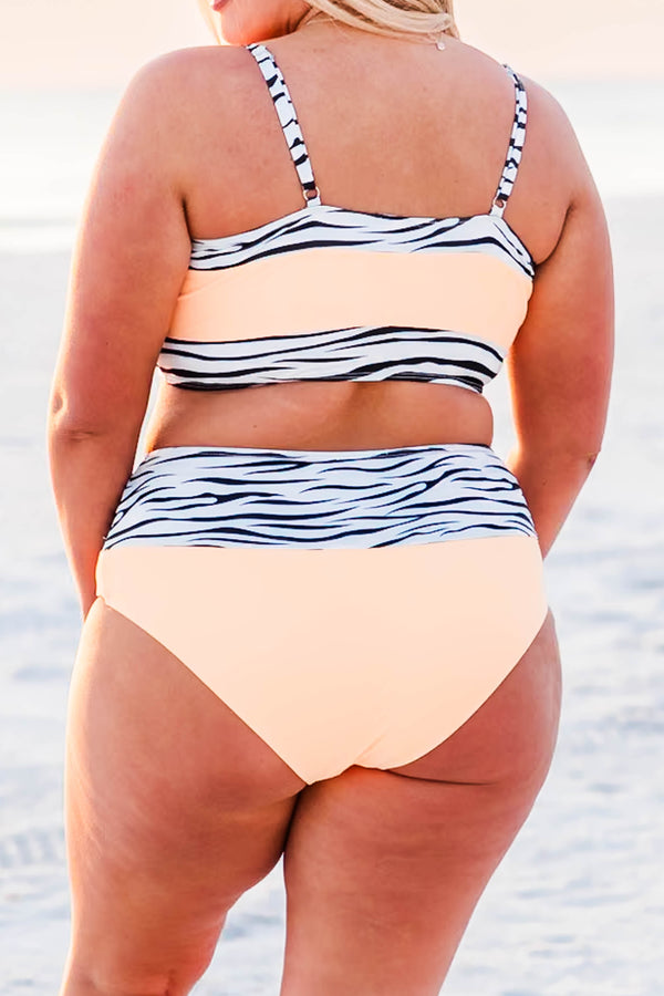 Chic Soul plus size clothing, orange bikini top with spaghetti straps with zebra outlining