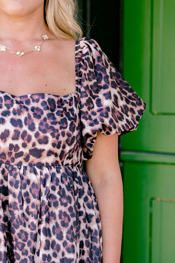 Chic Soul plus size clothing, leopard bubble dress with a square neckline and bubble sleeves 