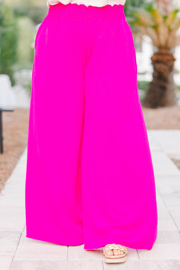 Chic Soul plus size clothing, hot pink wide leg pant with pockets