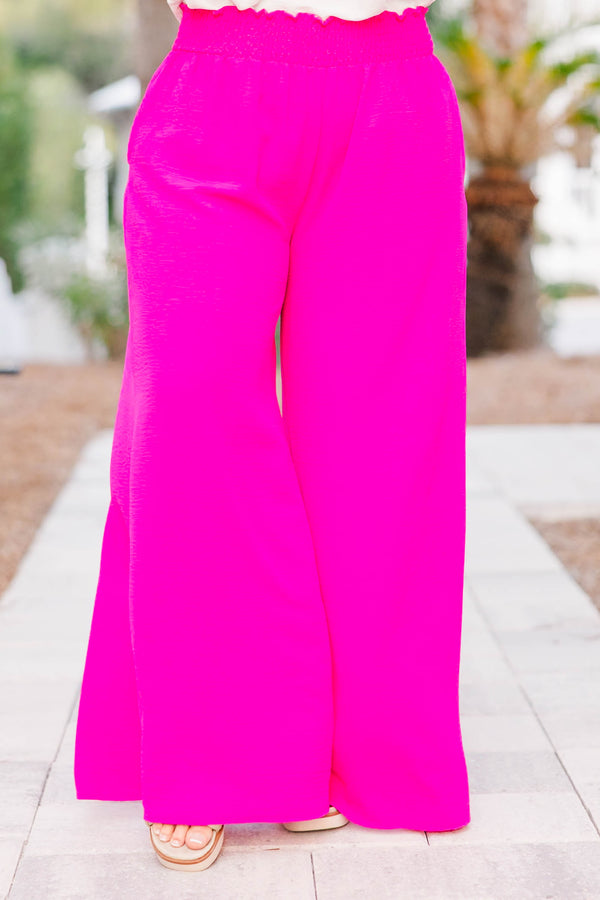 Chic Soul plus size clothing, hot pink wide leg pant with pockets
