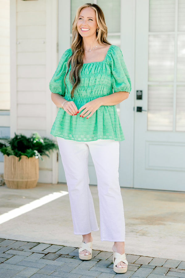 Chic Soul plus size clothing, bright emerald green short sleeve textured babydoll top