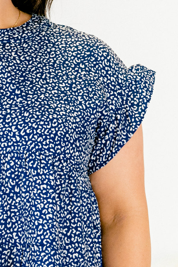 Chic Soul plus size clothing, Navy sort sleeves top with a leopard pattern