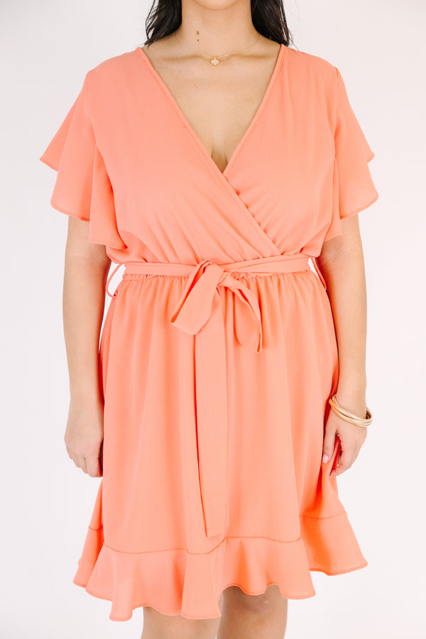 Chic Soul plus size clothing, sunset short sleeve mini dress with tie waist detail with v neckline and ruffle sleeves