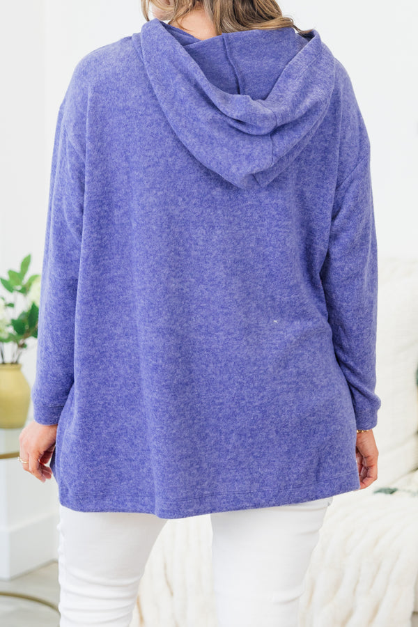 Chic Soul plus size clothing, marlin purple long sleeve soft top with cuff sleeves and hooded detail 