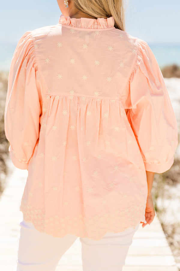 Chic Soul plus size clothing, mid sleeve pink top with embroidery 