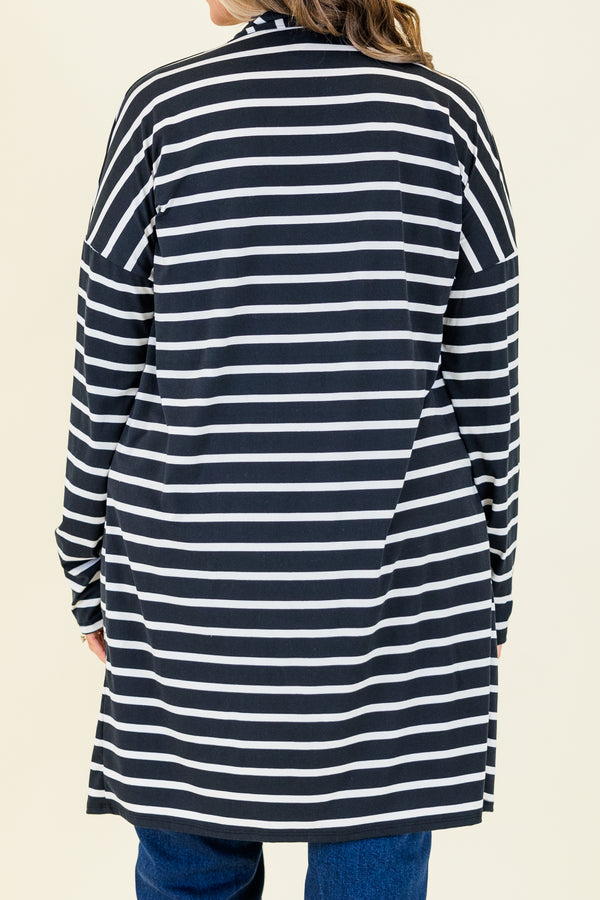 Chic Soul plus size clothing, long-sleeve knee-length black and white striped cardigan