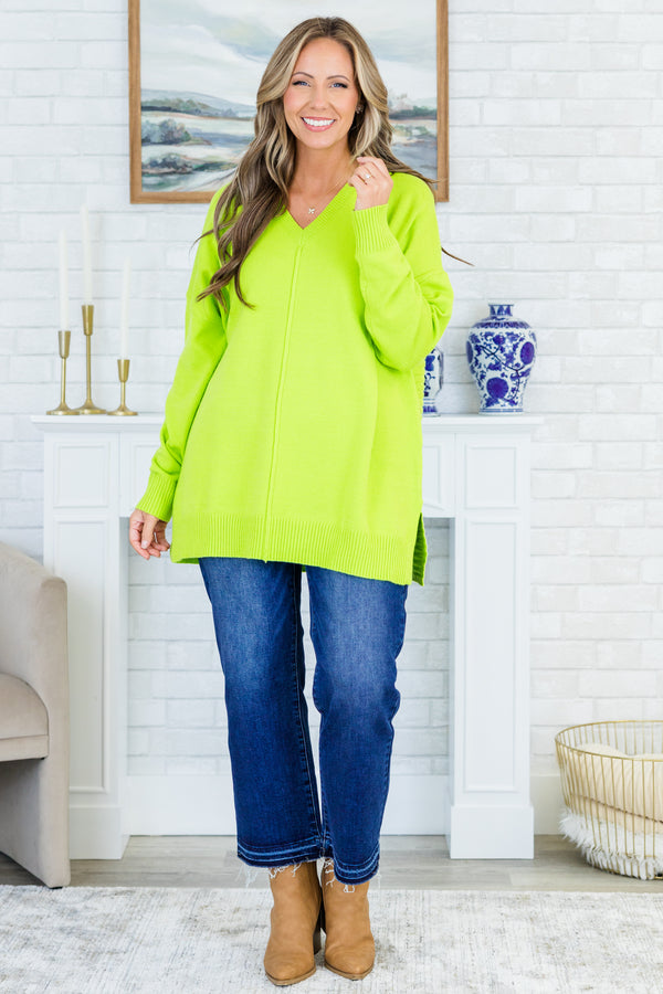 Chic Soul plus size clothing, lime green knitted sweater top