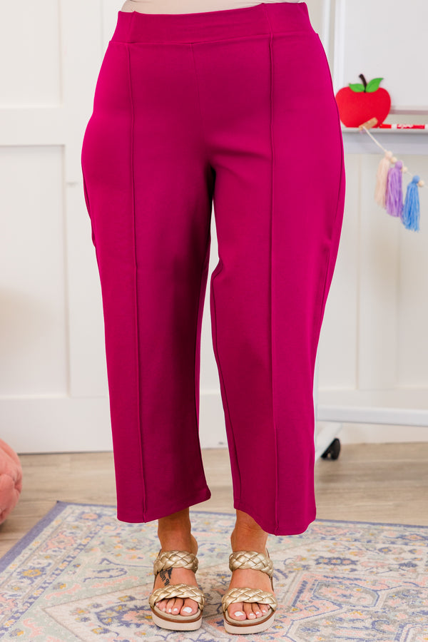 Chic Soul plus size clothing, mid-waisted purple cropped leggings with stitching details on front of pant legs