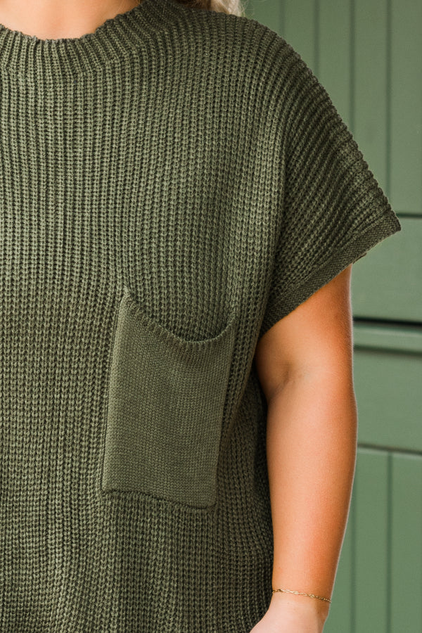 Chic Soul plus size clothing, olive green solid short sleeve top with pocket