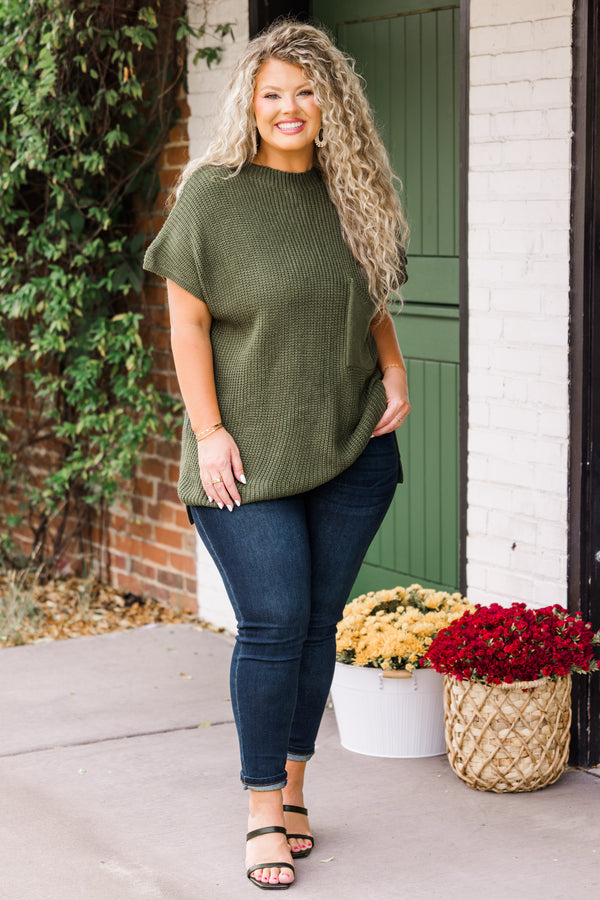 Chic Soul plus size clothing, olive green solid short sleeve top with pocket