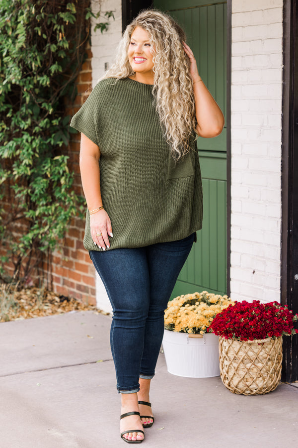 Chic Soul plus size clothing, olive green solid short sleeve top with pocket