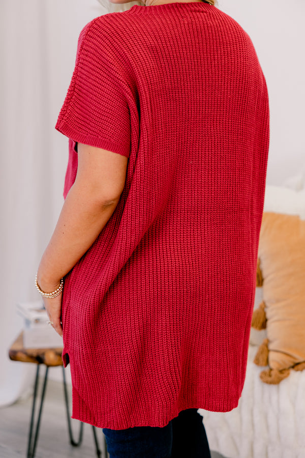 Chic Soul plus size clothing, red short sleeve sweater with a front pocket of the left side of the chest 