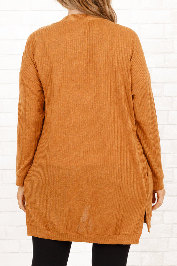 Chic Soul plus size clothing, rust colored cardigan with buttons