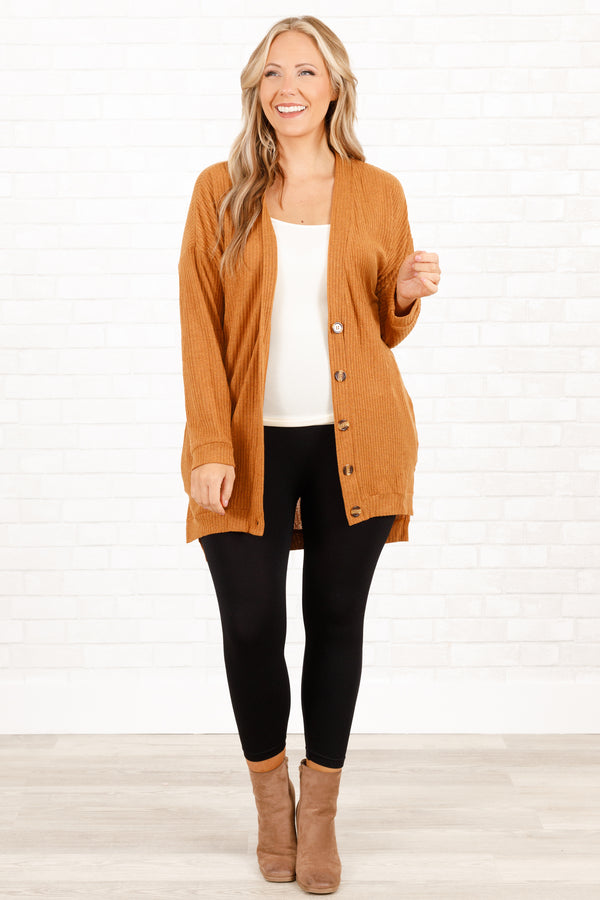 Chic Soul plus size clothing, rust colored cardigan with buttons