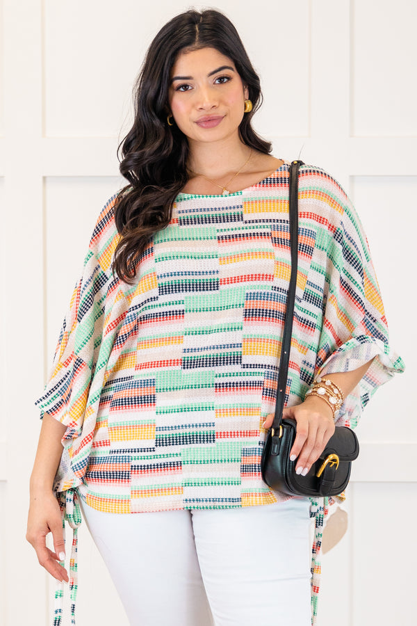 Chic Soul plus size clothing, multi colored stripe dolman sleeve top