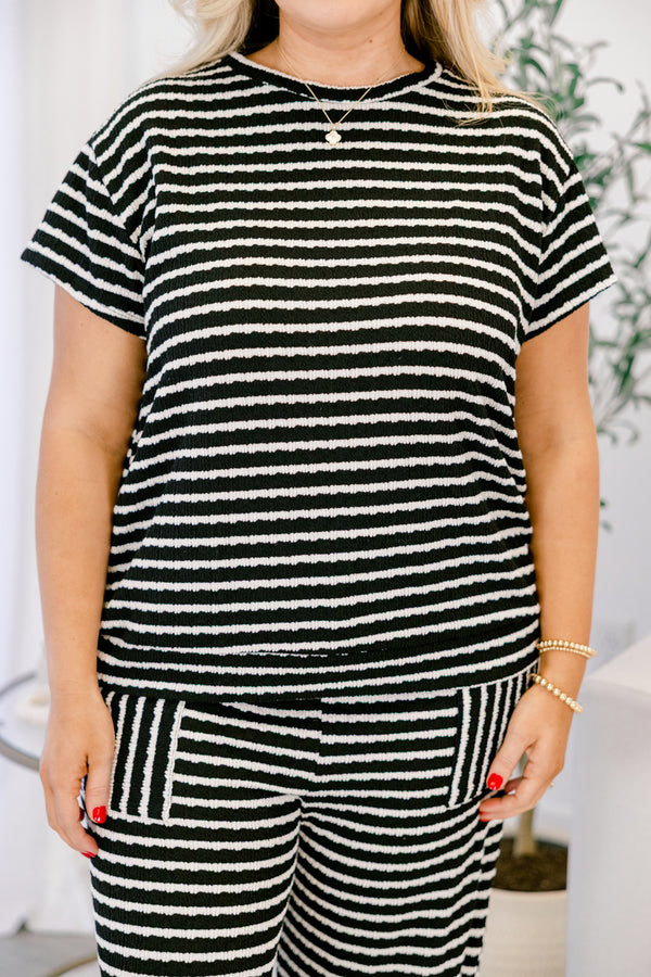 Chic Soul plus size clothing, black and white horizontal striped top