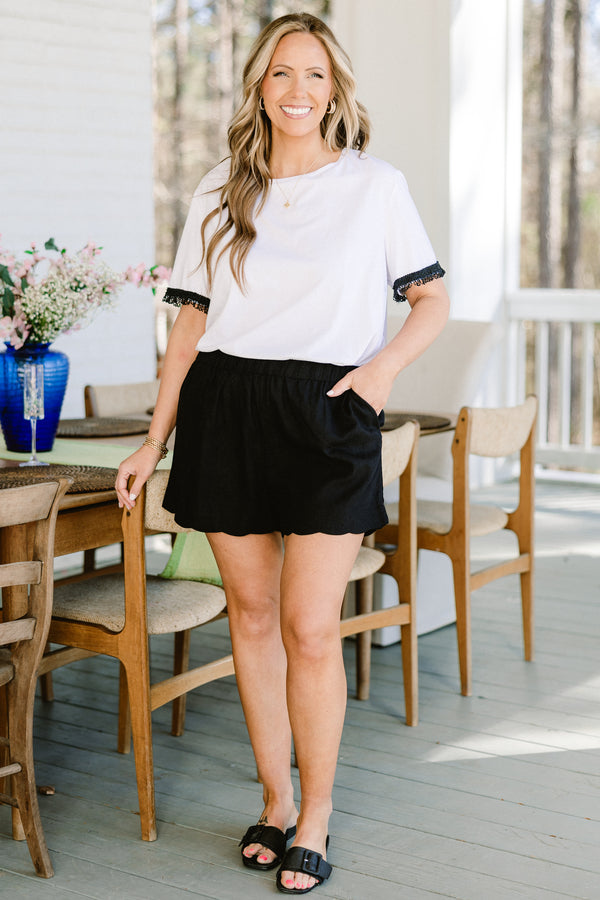 Chic Soul plus size clothing, off white short sleeves top with black embellished beaded details on sleeves