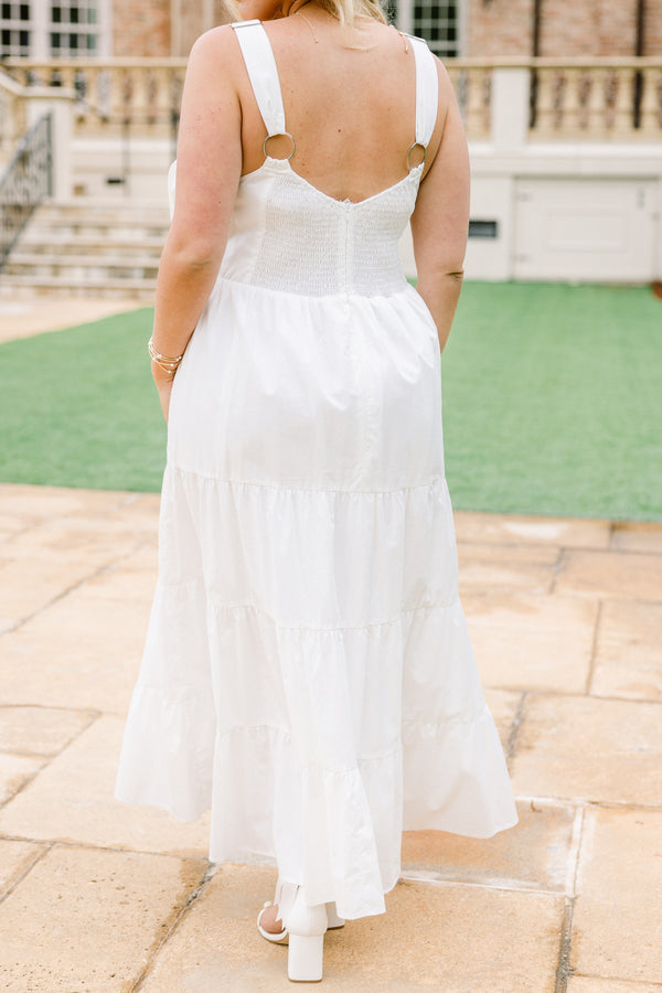 Chic Soul plus size clothing, solid white sleeveless maxi dress with bow feature at the top