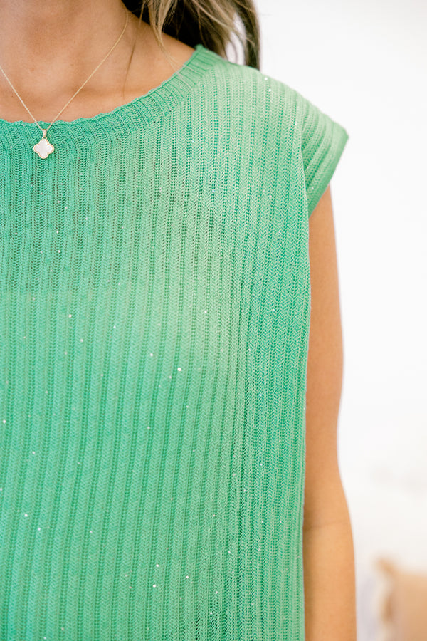 Chic Soul plus size clothing, sleeveless knit ribbed mint green tank top with a high-scoop-neckline 