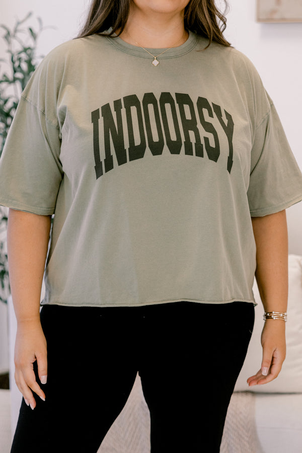 Chic Soul plus size clothing, army green oversized slightly cropped tee with 