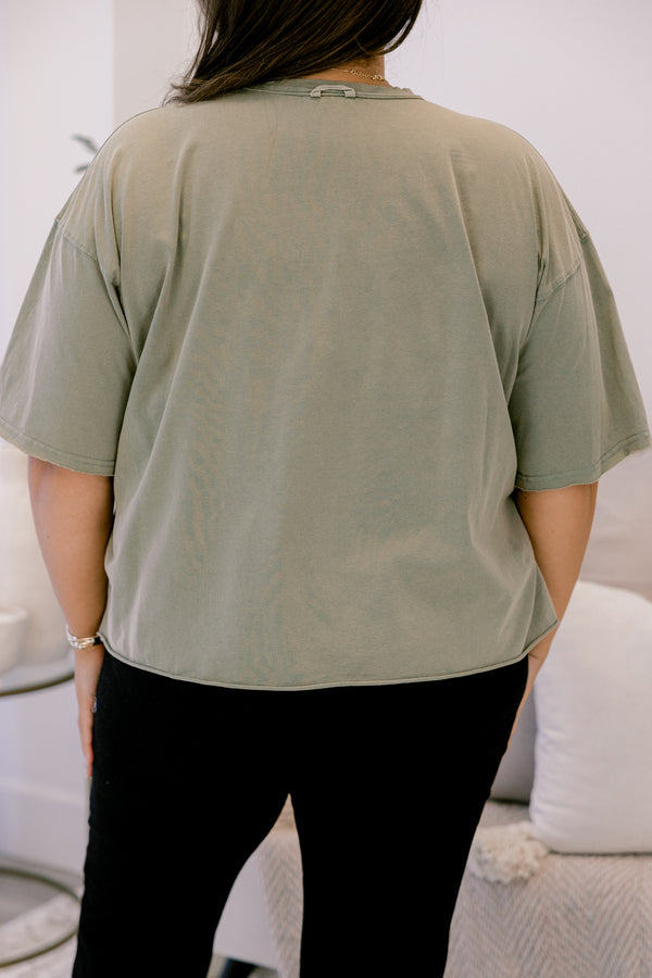 Chic Soul plus size clothing, army green oversized slightly cropped tee with 